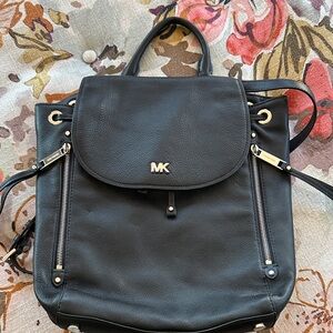 Michael Kors Black Leather Backpack with Gold Accents